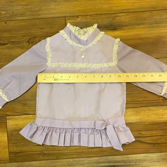 Vintage Blouse Shirt Baby 3T Lavender Purple Long Sleeve Collar Lace - Picture 10 of 10